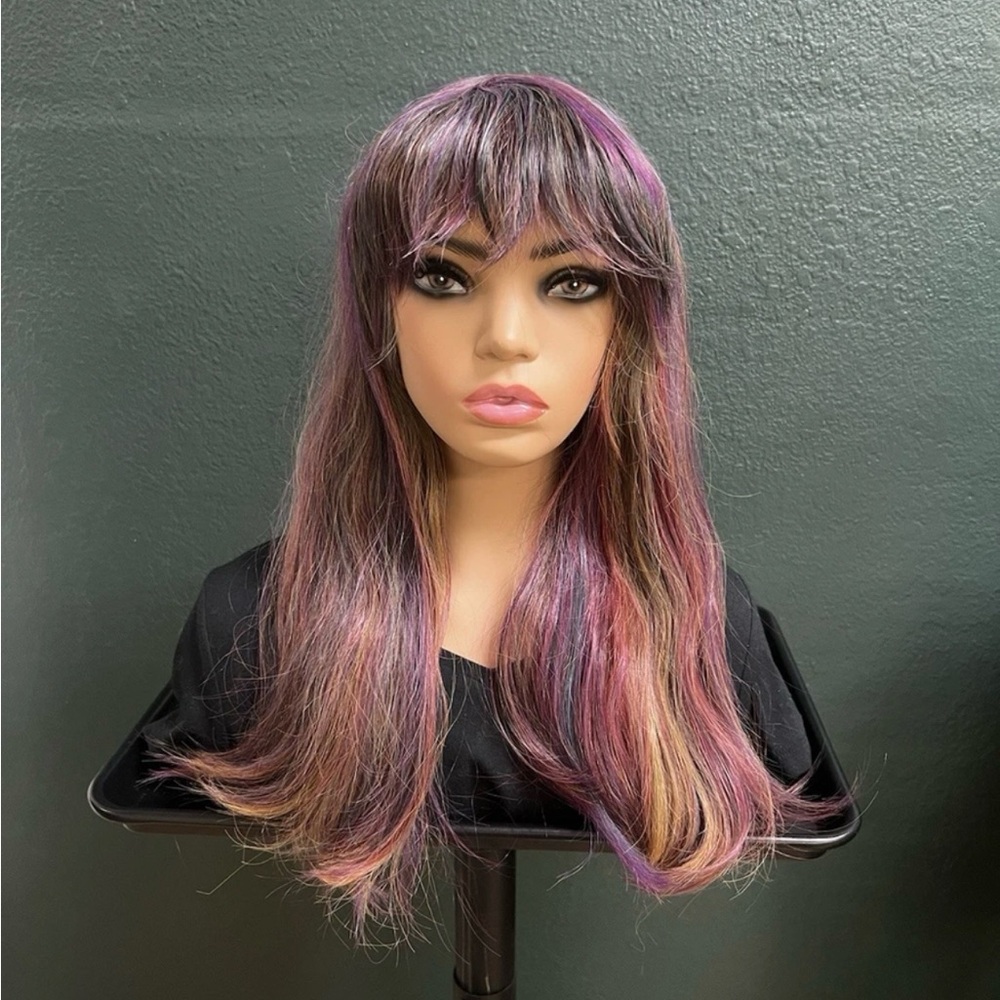 Purple / Multicolor Wig, Oil Slick Synthetic Hair Wig for Women Cosplay